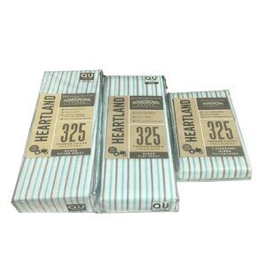 new STRIPE Heartland 325 Thread Count 100% Cotton Percale-Weave QUEEN Sheet Set